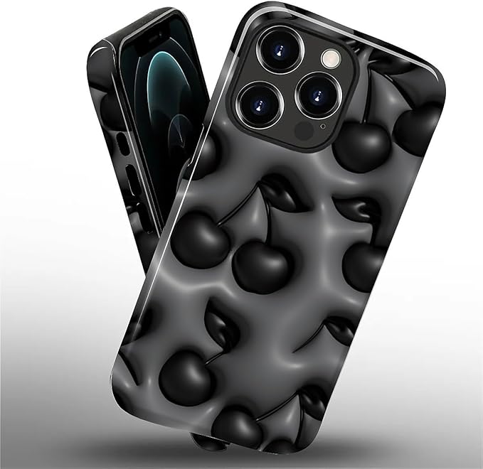 for iPhone 11 Case,HL2 Cute Cool Cherry Black Hybrid 2 Layer Hard Shell Silicone Protective Pattern Design Case