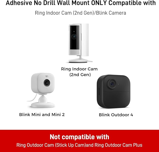 3 Pack Ring Indoor Camera No Drill No Screws Wall Mount Bracket Compatible with Ring Indoor Cam Plus/Blink Mini2K+/Mini 2/Blink Outdoor 4 Camera Adhesive Wall Mount