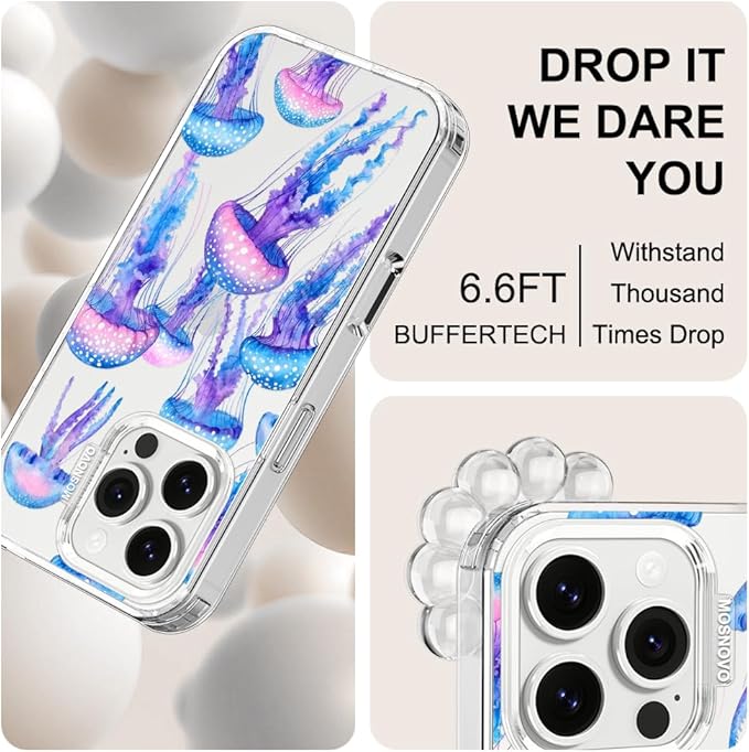 MOSNOVO for iPhone 16 Pro Case, Shockproof Military-Grade Protection 6.6ft Drop Tested, Clear Phone Case for iPhone 16 Pro, Mystic Jellyfish Design