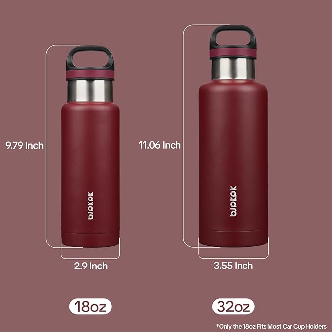 BJPKPK Insulated Water Bottle 32OZ Stainless Steel Water Bottle with Handle Double Walls Vacuum Insulated BPA Free Flask, Deep Red
