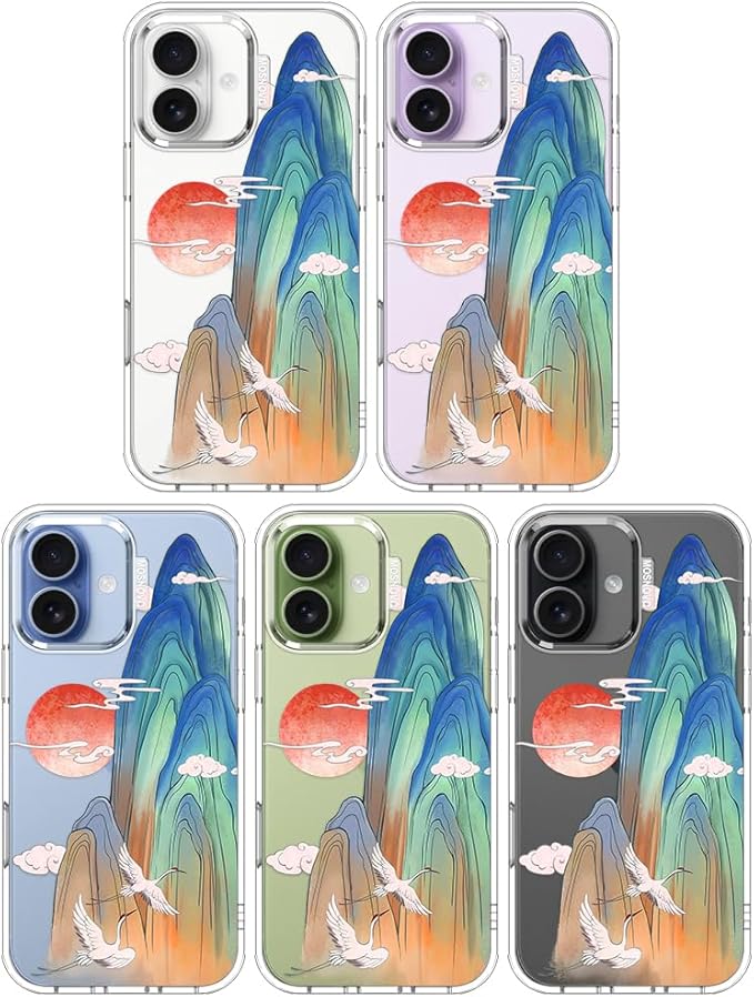 MOSNOVO for iPhone 17 Case, Shockproof Military-Grade Protection 6.6ft Drop Tested, Camera Control, Clear Phone Case for iPhone 17, Celestial Cranes Design