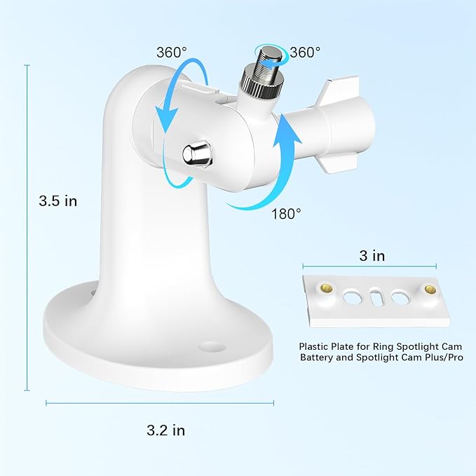 2Pack Wall Mount for Ring Spotlight Cam Battery and Ring Spotlight Cam Plus/Pro (Battery), 360°Adjustable Security Wall Mount Bracket for Ring Cam Indoor/Outdoor Use (Camera Not Included)