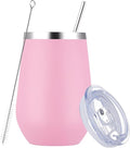 MEWAY 12oz Insulated Wine Tumbler with Press-In Lid, Double Wall Vacuum Stainless Steel Travel Tumbler with Straw,Travel Cup for Coffee and Drinks, Gift for Woman Under 10 dollars(Pink,1)