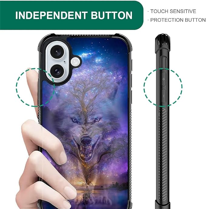 for iPhone 16 Case, Wolves in The Woods Pattern Graphic Design Girl Boy Soft Silicone Hard Acrylic Shock Protection for iPhone 16
