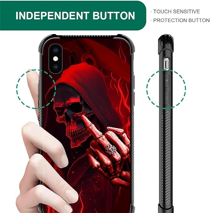 for iPhone Xs Max Case, Gestures Funny Skull Pattern Graphic Design Girl Boy Soft Silicone Hard Acrylic Shock Protection for iPhone Xs Max