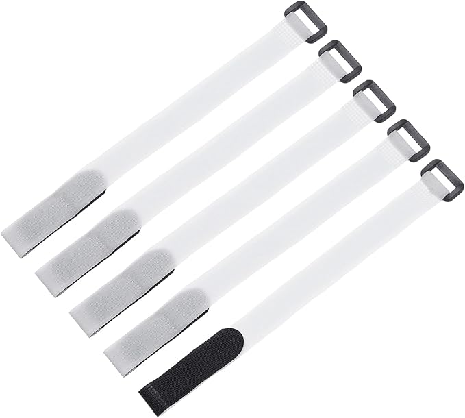MECCANIXITY 5Pcs Reusable Battery Tie Down Straps,0.8x12" White Nylon Multipurpose Battery Hold Down Adjustable Cinch Strap Hook Loop Fastening Tie for Quadcopters FPV RC Drone Boat Car