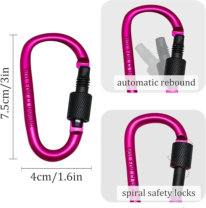 6 Pack Small Locking Carabiner, 3 Inch Aluminum D-Shape Snap Hook with Screw Gate for Hiking, Camping, Fishing&Backpack(Not for Climbing)