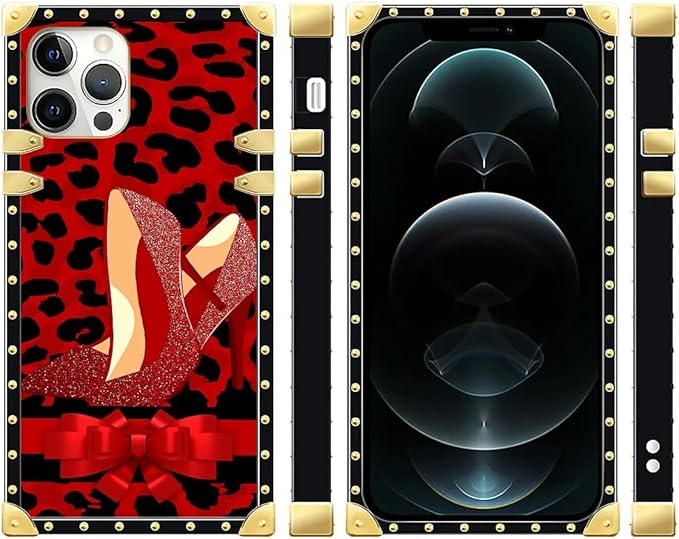 Compatible with iPhone 12 12 Pro Case, Elegant High Heels Luxury Golden Decoration for Girl Women Soft TPU Shockproof Protective Hard PC Back for iPhone 12 12 Pro