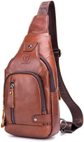 Hebetag Leather Sling Bag Hiking Daypack for Men Women Outdoor Travel Camping Fishing Crossbody Shoulder Chest Pack Backpack