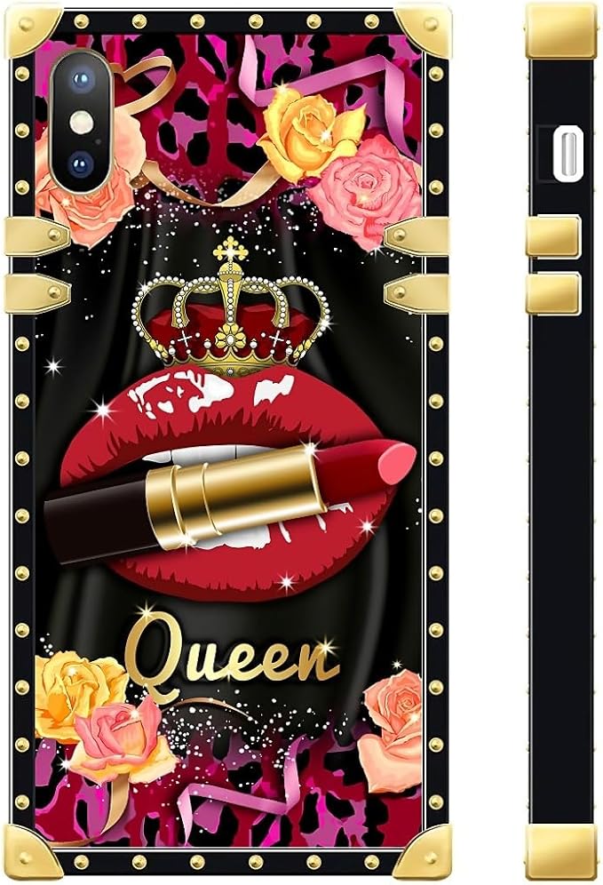 Compatible with iPhone Xs Max Case, Queen Lip Crown Leopard Print Luxury Golden Decoration for Girl Women Soft TPU Shockproof Protective Hard PC Back for iPhone Xs Max