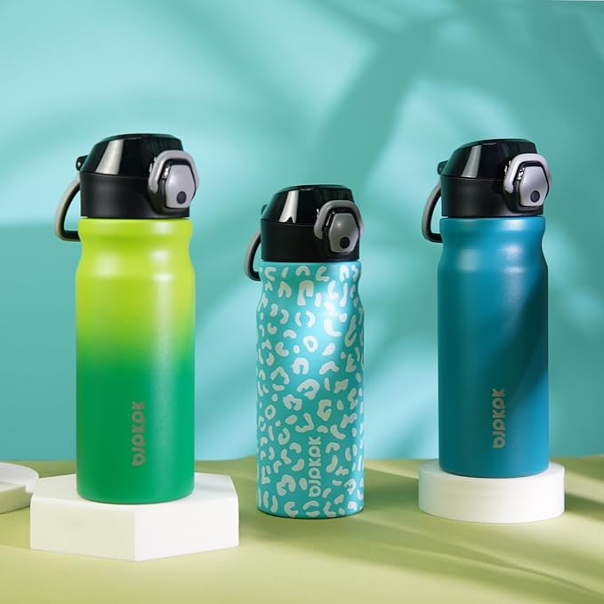 BJPKPK Insulated Water Bottle 18oz Stainless Steel Water Bottles with Straw and Carry Handle Double Wall Metal Thermal Flask,Sky Blue Leopard