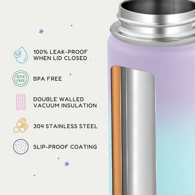 Fijinhom 12oz Water Bottle for School, Water Bottles with Straws, Insulated Water Bottles, Stainless Steel Vacuum Insulated Bottle, Leak-Proof, BPA-Free, Candy Couple