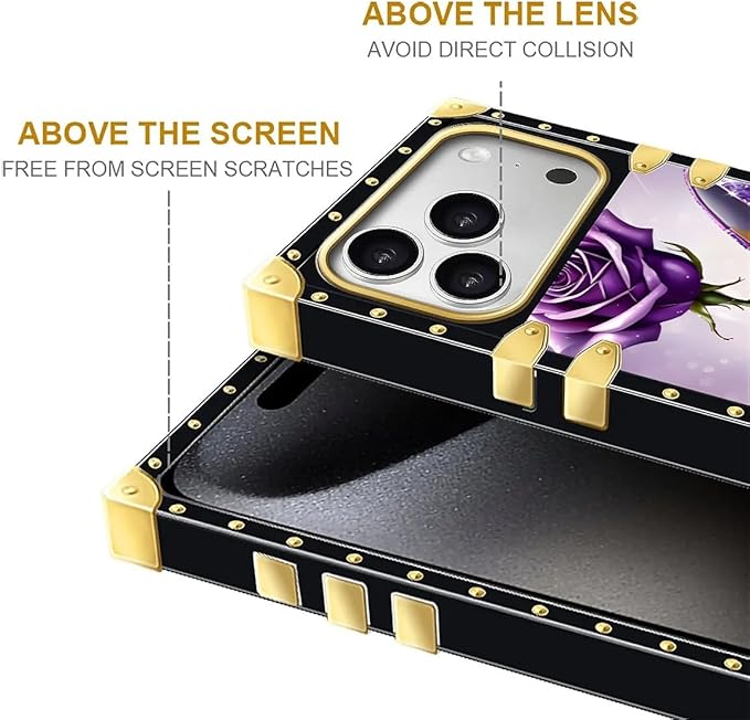 for iPhone 17 Pro Case Luxury Golden Decoration for Girl Women Soft TPU Shockproof Protective Hard PC Back for iPhone 17 Pro Crazy Pattern High Heeled Purple Diamond Rose