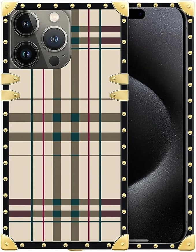 Compatible with iPhone 16 Pro Case, Black Red Beige Stripes Luxury Golden Decoration for Girl Women Soft TPU Shockproof Protective Hard PC Back