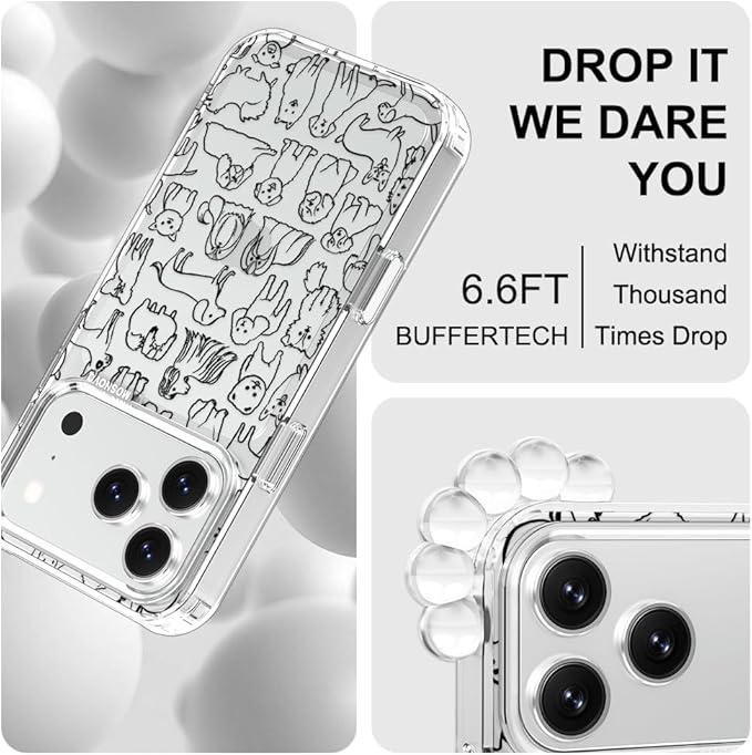 MOSNOVO for iPhone 17 Pro Case | Military Grade 6.6ft Drop Tested | Camera Control | Clear with Doodle Dog Design