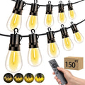 Outdoor Patio String Lights: S14 Shatterproof Bulb Outside Waterproof Light - 150Ft 45M Remote Dimmable Connectable Hanging Outdoor Electric Lighting - Garden Backyard Yard Gazebo Porch Party
