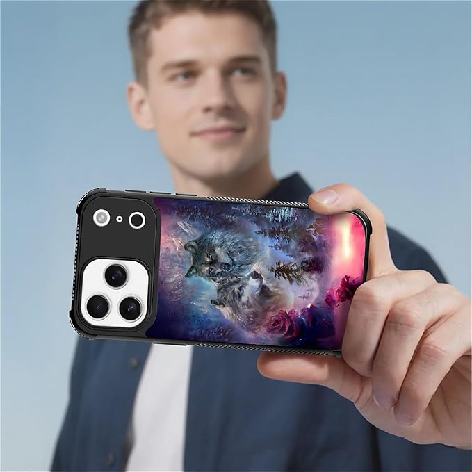 for iPhone 17 Pro Max Case,for MagSafe Graphic Design for Girl Boy Soft Silicone Hard Acrylic Shock Protection Designed for iPhone 17 Pro Max Star Two Wolfs Howling Pattern