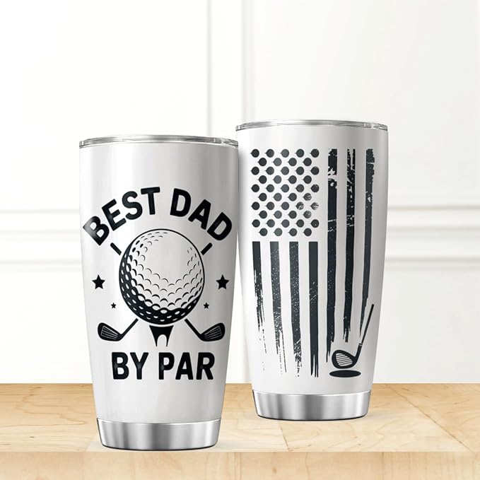 CUBICER Best Dad By Golf Design 20 Oz Tumbler Stainless Steel Gift For Loving Dads Fathers Day Birthday Outdoor Use Coffee Hot Cool Tea Bottle Iced Travel Heat Mug