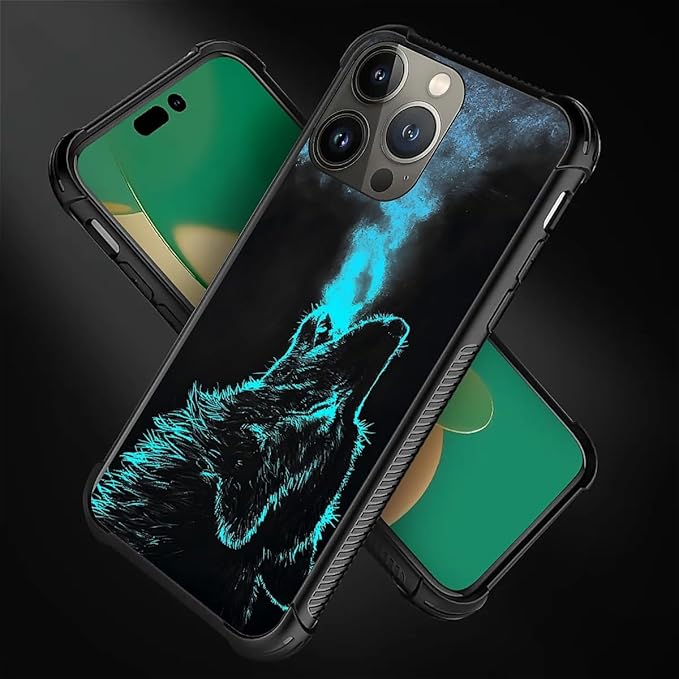 for iPhone 11 Pro Case, Blue Breathing Wolf Pattern Graphic Design Girl Boy Soft Silicone Hard Acrylic Shock Protection for iPhone 11 Pro