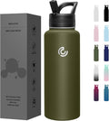 COKTIK 40oz Sports Water Bottle, Stainless Steel Water Bottle for Insulated, Reusable Travel Bottle, With Straw, With Handle Grip for Easy Carrying, Suitable for Cycling, Outdoor Vacations(Army Green)