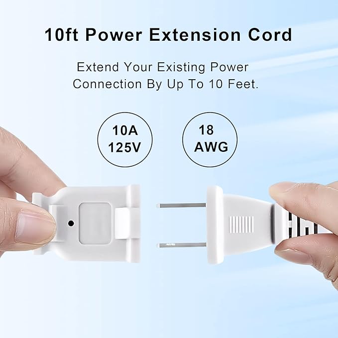 10FT 2 Prong Indoor Extension Cord,Thin White Extension Cords Male/Female Power Cable for Home Office Outdoor, 18/2 ETL Listed 10 FT Extension Cord