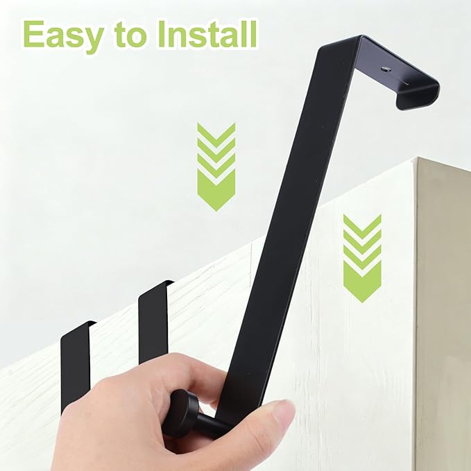 T-Shaped Over the Door Hooks, 2Pcs Rustproof Stainless Steel Door Hooks Over Door Coat Hangers for Home, Office (Black)