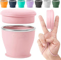 Collapsible Travel Cup, BPA-Free Reusable Water Cup, Lightweight Drinking Cups with Lids and Carrying Strap, Dishwasher Safe Silicone Cups for Camping, Travel, Airports, Hotel (6.7oz, Pink)