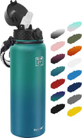 Fanhaw 40 oz Insulated Stainless Steel Water Bottle with Straw Lid, Leakproof Extra-Large Sports Bottle for Men & Women (Green Blue)