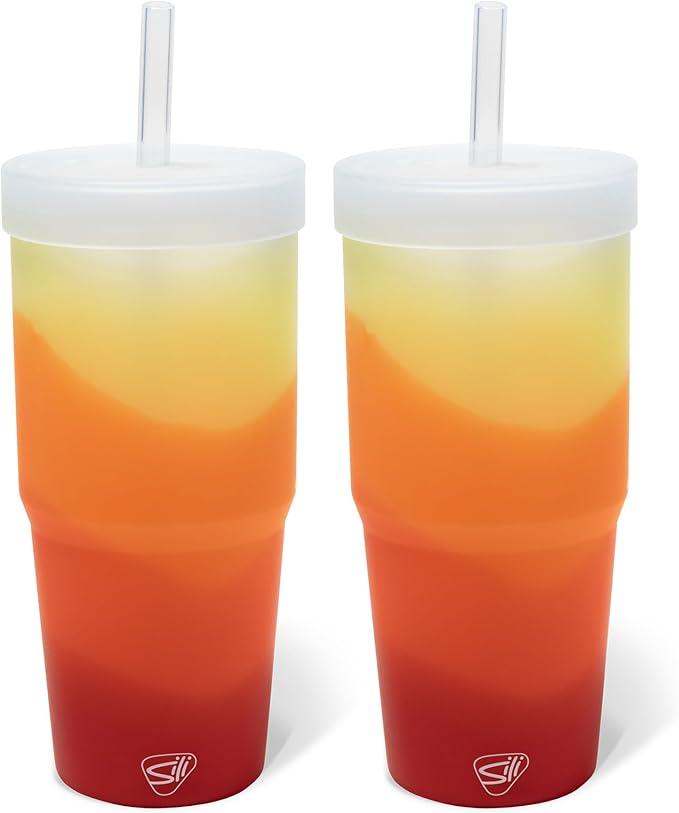Silipint 32oz Silicone Straw Tumbler – BPA-Free, Non-Toxic, Unbreakable, Microwave, Dishwasher Safe – Perfect for Tea, Cold Water, Smoothies, Marigold - Pack of 2