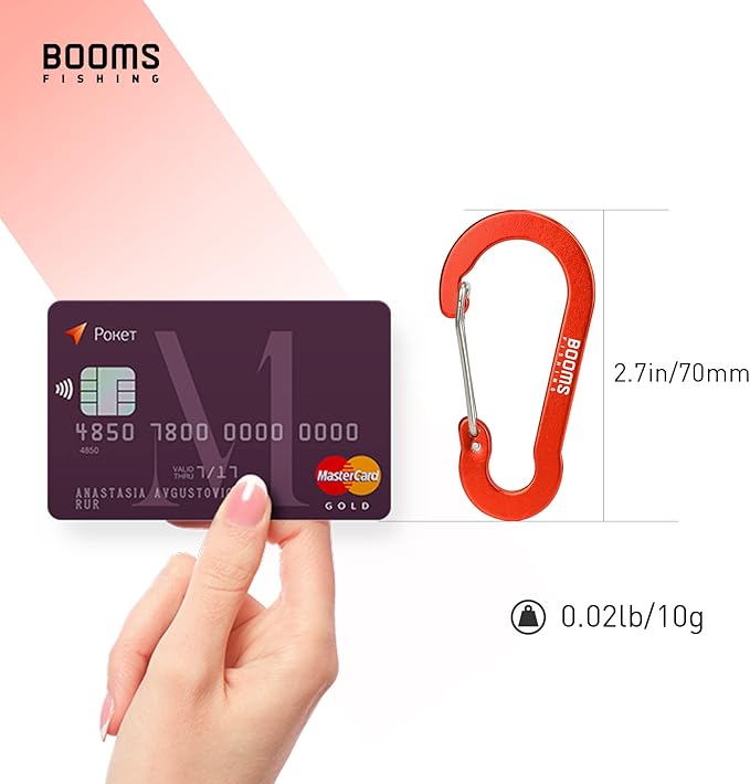 Booms Fishing CC5 Multi-Use Carabiner Clips, 10 Pack 2.7" Small Caribeener Clips, Mini Keychain Aluminum Caribeaner Clip
