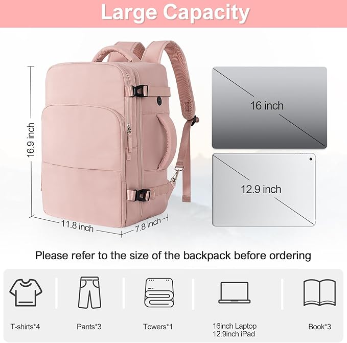 Sinaliy Travel Backpack for Women, Flight Approved Carry On Backpack with USB Charging Hole, Lightweight Travel Bag, Waterproof Causal Bookbag for College, Travel, Work