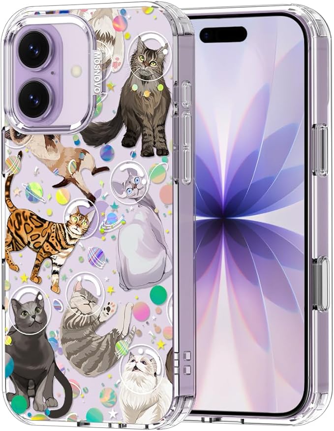 MOSNOVO for iPhone 17 Case | Military Grade 6.6ft Drop Tested | Camera Control | Clear with Space Cat Design