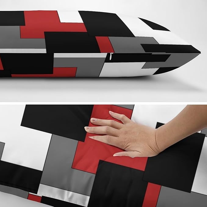 Red Black Grey White Throw Pillow Covers Set of 2 Queen Size Abstract Modern Art Geometric Pillow Cushion Cases Standard Pillow Cases Decorative Pillowcase 20X30 Inch for Sofa Bed