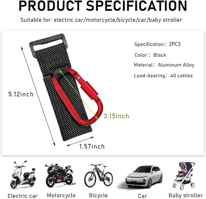 KVAEY 2 Pack Multipurpose Hook for Hanging Helmet, Goggle, Headsets, Durable Carabiners, Roll Bar Accessory Hook Hanger (Red)