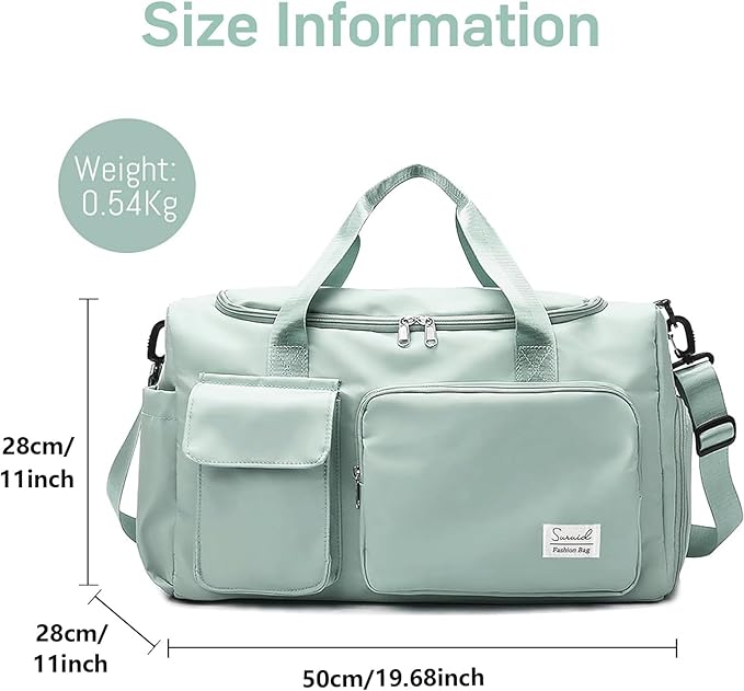 Suruid Travel Duffel Bag with Shoes Compartment Sports Gym Bag with Dry Wet Separated Pocket for Men and Women, Overnight Bag Weekender Bag Training Handbag Yoga Bag - Light Green