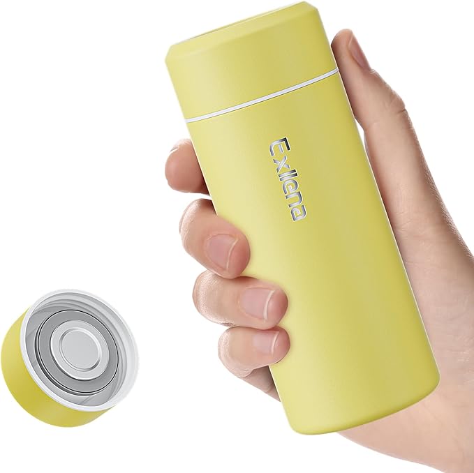【Upgraded】Exllena Small Insulated Water Bottle 8 oz/250ml– Mini Insulated Water Bottle for Hot & Cold Drinks, Perfect Small Flask for Travel, Purse...(Yellow)
