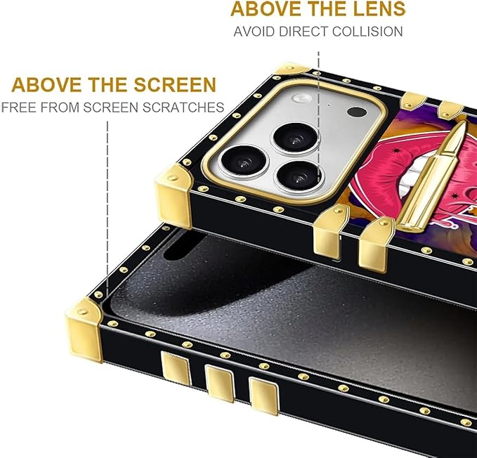 for iPhone 17 Pro Case Luxury Golden Decoration for Girl Women Soft TPU Shockproof Protective Hard PC Back for iPhone 17 Pro Crazy Pattern Cool Corlorful Lip Marble