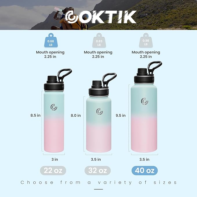 Sports Water Bottle 40oz, Insulated Water Bottle with Handle,Stainless Steel,Simple Modern,Suitable for Travel, School, Boy, Girl(Bubble Gum)