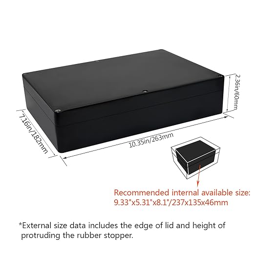 LeMotech Electrical Box ABS Plastic Project Box IP65 Waterproof Junction Box Project Case Universal Enclosure for Electronics Black 10.3X 7.1x 2.3 inch (263x182x60mm)（Pack of 1
