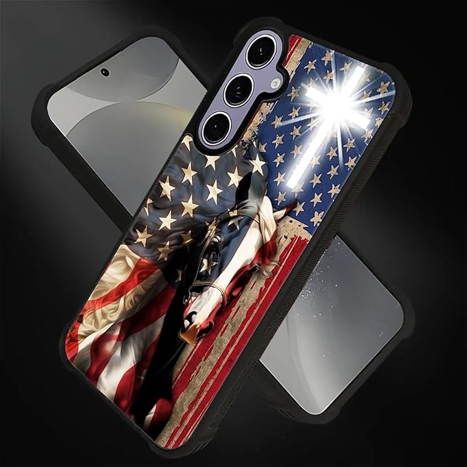 for Samsung Galaxy S24 S25 Case, Red American Flag Horse Cross Pattern Graphic Design Girl Boy Soft Silicone Hard Acrylic Shock Protection for Samsung Galaxy S24 S25