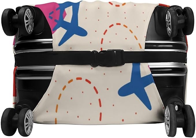 Colorful Airplane Stretch Luggage Cover, Washable Suitcase Protector Fits 22-24in Cases, Secure Fit for Carry On Checked Bags, Travel Essentials