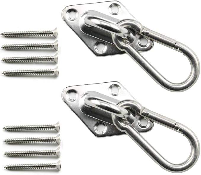 heyous 2 Set M8 Suspension Ceiling Wall Mount U Hook Anchor Hanger Stainless Steel Heavy Duty Multi Purpose Hammock Swing Ceiling Hook Rhombic Base Plate with Snap Hook