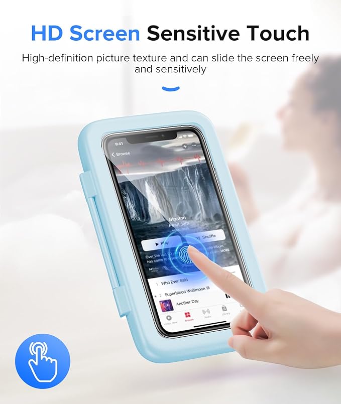 LC-dolida Shower Phone Holder Waterproof Gift for Men Women Universal Phone Stand Case Bathroom Wall Mount for iPhone 17 16 15 14 13 12 Pro Max XS XR up to 6.8" (Sky Blue)