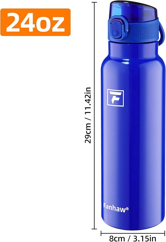 Fanhaw Daylite Series 24 oz Stainless Steel Insulated Water Bottle with Silicone Spout Lid, Double-Wall Vacuum Leakproof Metal Bottle, Anniversary Birthday Gift for Kids, Women & Men (Klein Blue)