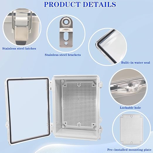Outdoor Waterproof Electrical Box Junction Box Weatherproof IP67 ABS Plastic Enclosure Switch Router Project Box Electronics Enclosure with Mounting Plate Wall Bracket Clear 8.7"x6.7"x4.3"