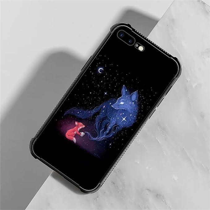 for iPhone 7/8 Case, Galaxy Fox Wolf Pattern Graphic Design Girl Boy Soft Silicone Hard Acrylic Shock Protection for iPhone 7/8