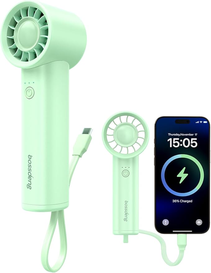 Portable Handheld Fan with Power Bank(High-Speed),3 IN 1 USB Rechargeable Mini Personal Fan with Flashlight,Small Size for Outdoor/Travel/Beach/Concerts/Summer.Gifts for Girl,Women.Green