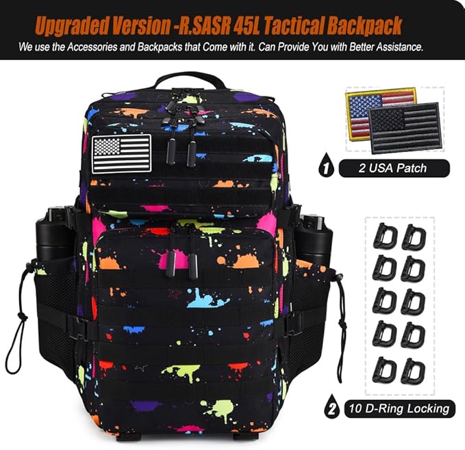 45L Tactical Backpack for Men Women, Military Assault Pack with MOLLE, Large 3 Day Bug Out Bag for Hiking Camping