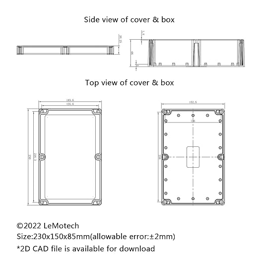 LeMotech Project Box ABS Plastic Junction Box IP65 Waterproof Hobby Box Electrical Boxes Universal Enclosure for Electronic Black 8.9X 5.7X 3.1 inch(230x150x85mm)（Pack of 1