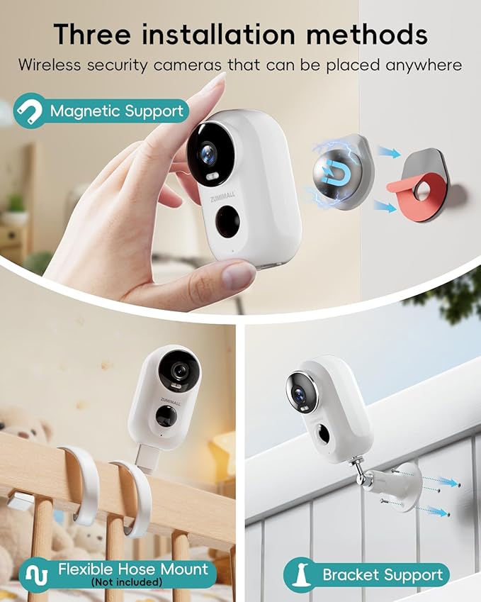 ZUMIMALL Security Cameras Wireless Outdoor, 2 Packs, 2K Cameras for Home Security, Outdoor/Indoor Camera Battery Powered, 2.4G WiFi, Magnetic Mount,3MP Color Night Vision/Siren/PIR/AI/Cloud/Alexa